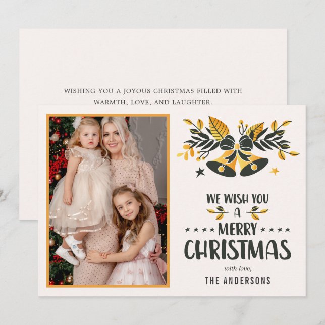 God Jul Gul Familjefoto Julkort (Fram/baksida)
