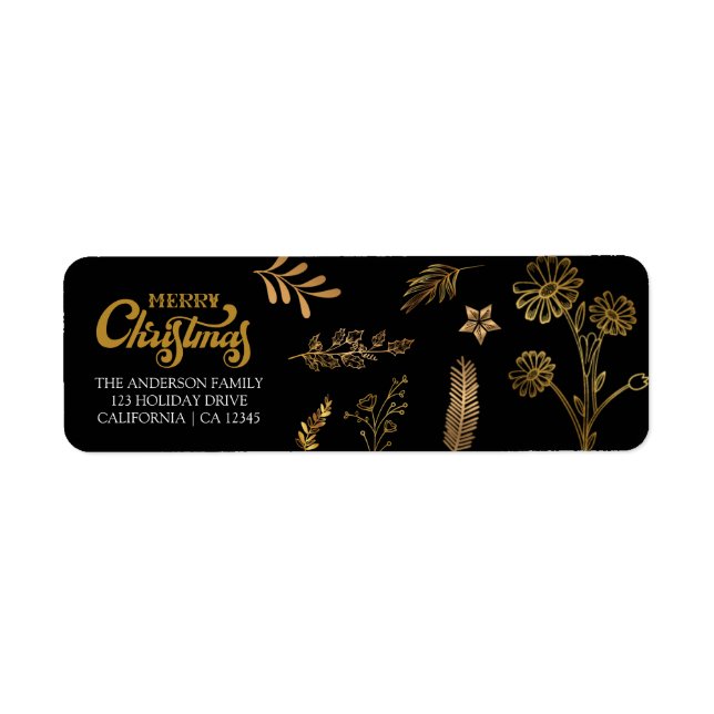 God jul Guld Arch Black Elegant Adress Returadress Etikett (Framsidan)