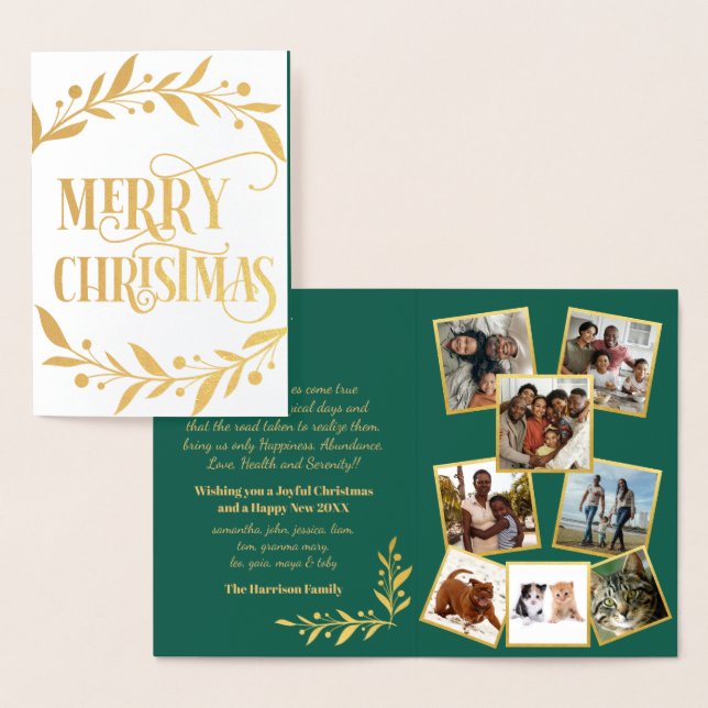 God jul Guld Berries Grönt Photo Collage Folierat Kort (Display)