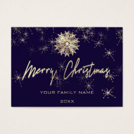 God jul Guld Blue Navy Photo Snöflingor Visitkort