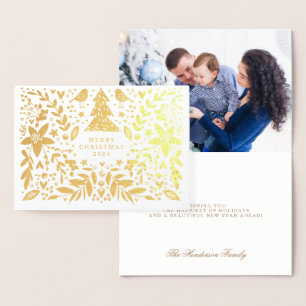 GOD JUL GULD BOTANICAL PHOTO FOLIERAT KORT