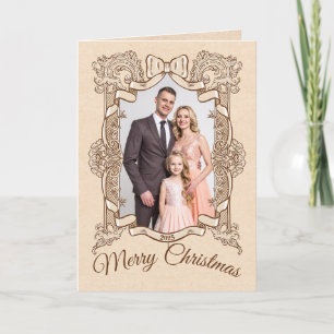 God jul Guld Bow Vintage Photo Ram Helgkort