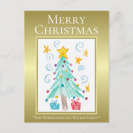 God Jul. Guld. Ditt barns konst. Familj Helg Vykort