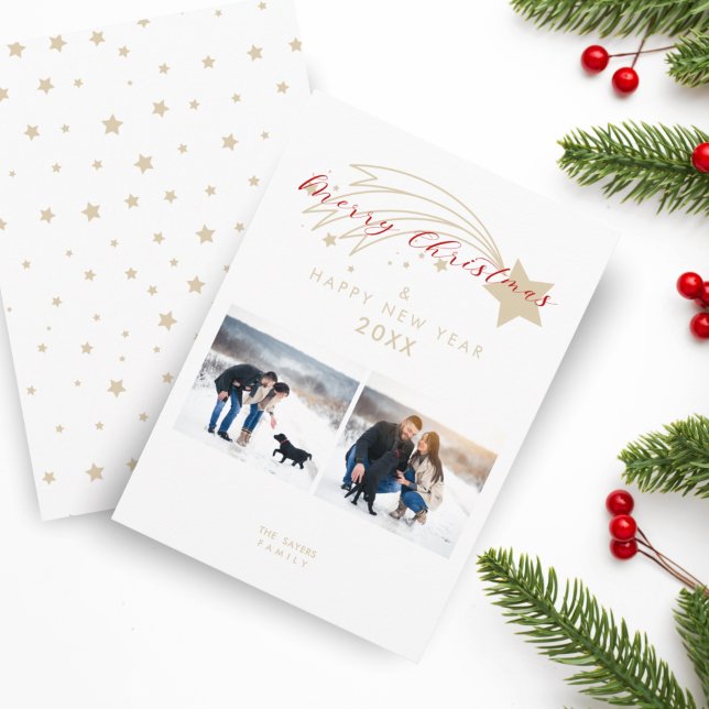 God jul Guld Effect-julstjärtkollage Julkort (Skapare uppladdad)