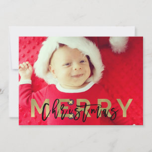 GOD JUL Guld Folie & Svart Modernt Foto Julkort
