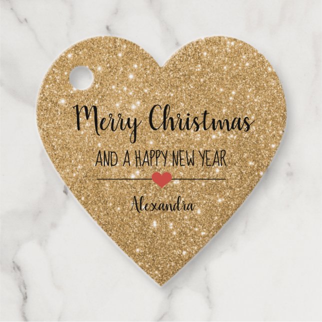 God jul guld glitter elegant namn gåvor etiketter (Framsida)