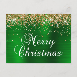 God Jul Guld Glitter Grön Folie Helg Vykort