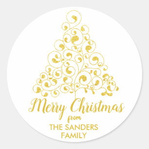 god jul Guld Glitter Julgran Runt Klistermärke