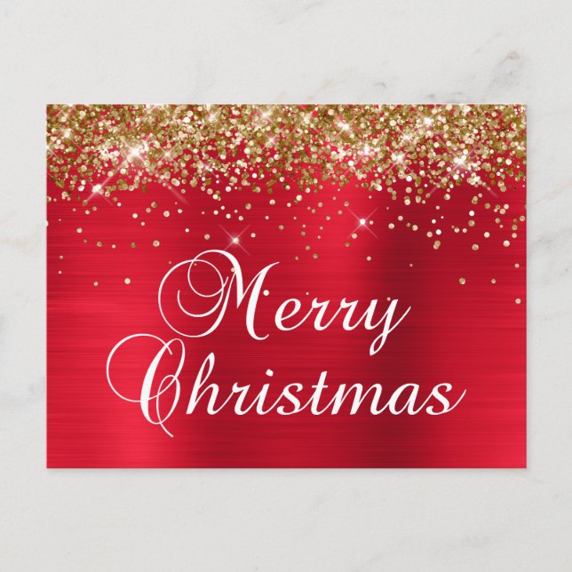 God Jul Guld Glitter Röd Folie Helg Vykort (Framsida)