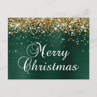 God Jul Guld Glitter Tall Grön Folie Helg Vykort