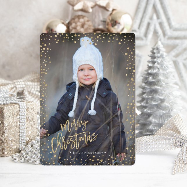 God Jul | Guld | Glitterprickar | Fotokort Julkort (Merry Christmas | Gold | Glitter Dots | Photo Card)