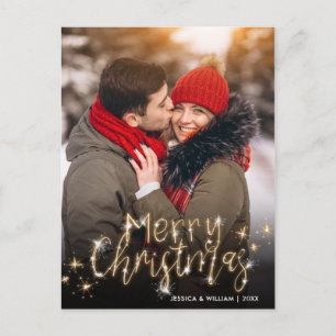 God jul Guld-Gnistra-skript PHOTO Hälsning Vykort