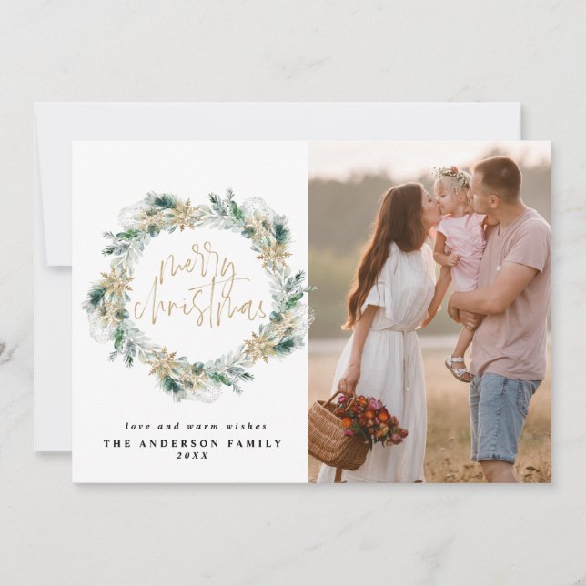 God jul Guld Greenery Wandey Hälsning Anteckningskort (Framsida)