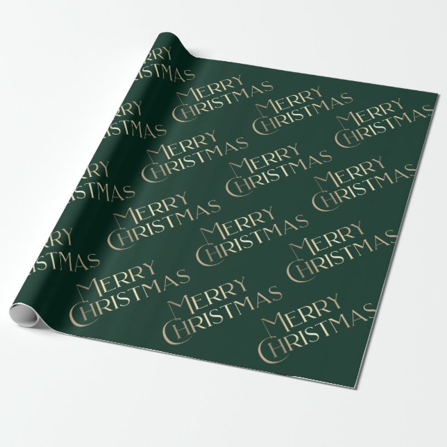 God jul Guld & Grönt Embossed Gradient 3D Presentpapper (Utrullad)