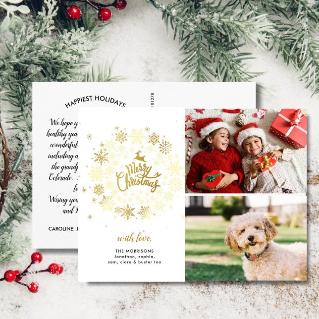 God jul Guld Helgdag Utandning 2 Foton Vykort (Skapare uppladdad)