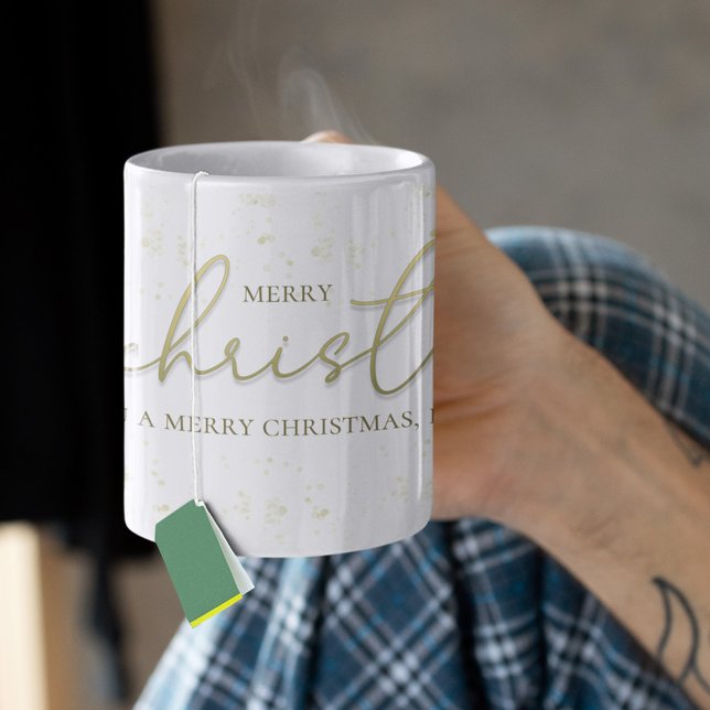 God jul Guld Kalligrafi-skript Glitter Kaffemugg (Merry Christmas Calligraphy Script custom mug with glitter effects. )