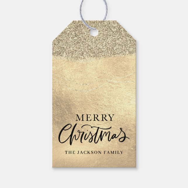 God jul Guld Metallic Glitter Presentetikett (Framsidan)