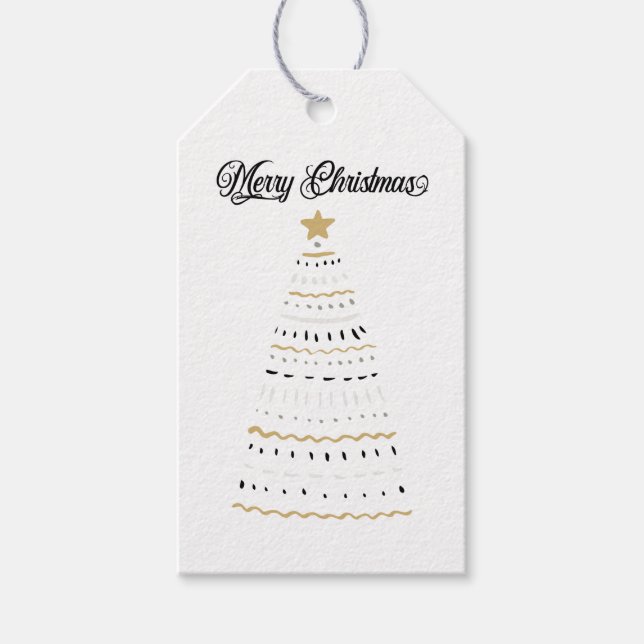 God jul Guld och Svart styliserat Träd | Presentetikett (Framsidan)