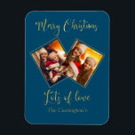 God jul Guld Photo Namn Blue Magnet<br><div class="desc">Kort och kort för Festive keepsaké magnet-helgdag för din familj och dina vänner. En underbar gåva till mormor och morfar.</div>