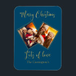 God jul Guld Photo Namn Blue Magnet<br><div class="desc">Kort och kort för Festive keepsaké magnet-helgdag för din familj och dina vänner. En underbar gåva till mormor och morfar.</div>