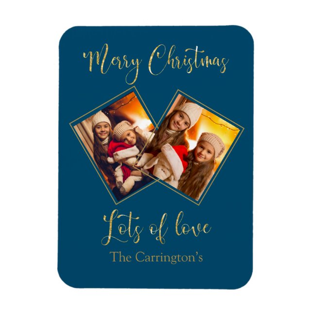 God jul Guld Photo Namn Blue Magnet (Vertikal)