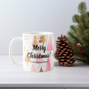 God jul Guld Rosa Träd Kaffemugg
