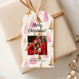 God jul Guld Rosa Träd Presentetikett