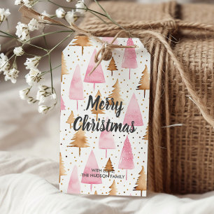 God jul Guld Rosa Träd Presentetikett