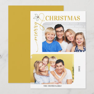 God jul Guld Script 2-fotokort, Helgdag Julkort