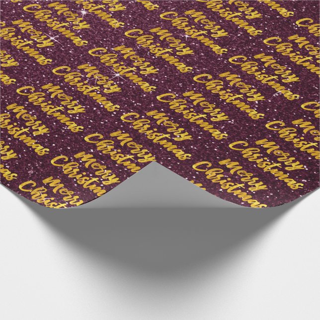 God jul Guld Script Burgundy Maroon Glitte Presentpapper (Hörn)