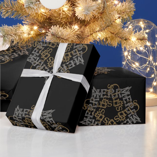 God jul Guld & Silver Star, Black Large Presentpapper (Helgdagar)