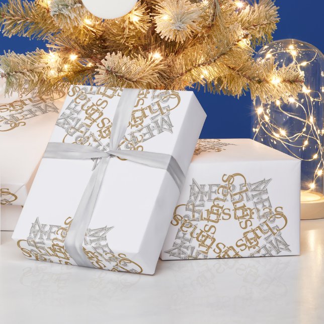 God jul Guld & Silver Star, Large White Presentpapper (Helgdagar)
