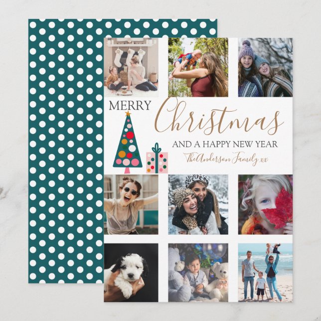 God jul Guld-skript Photo Collage White Ho Julkort (Fram/baksida)