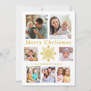 God jul Guld Snowflake 7 Photo Collage Julkort