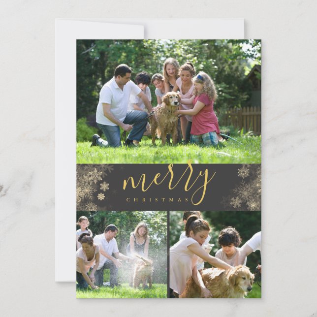 god jul Guld Snowflake Photo Collage  Julkort (Framsida)