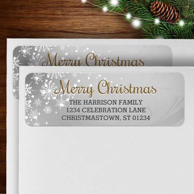 God jul (guld) Snowfrosted Label Returadress Etikett (Skapare uppladdad)