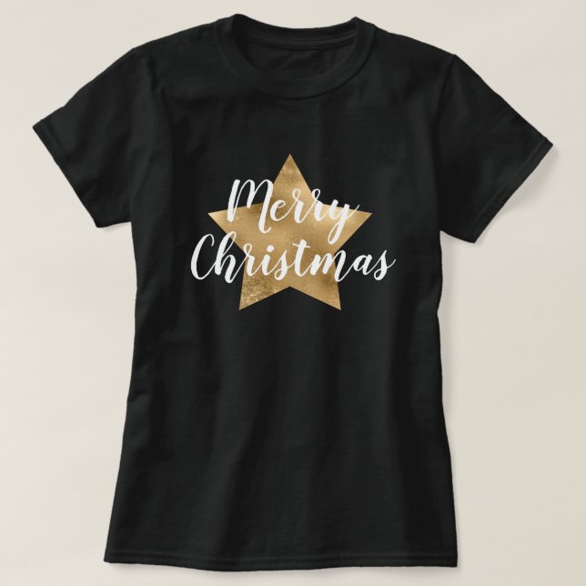 God jul Guld Star Black T Shirt (Design framsida)