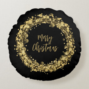 God jul Guld Stars på Black Rund Kudde