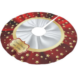 god jul Guld Stars Red & White Background Julgransmatta Borstad Polyester