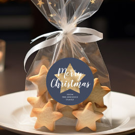 God Jul Guld Stjärna Marinblå Runt Klistermärke