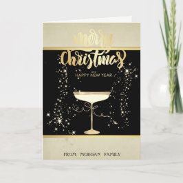 God Jul, Guld Stjärnor Champagneglas Helgkort