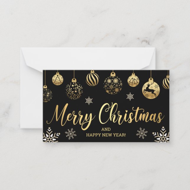 god jul guld svartprydnadsföremål snöflingor anteckningskort (Framsida)
