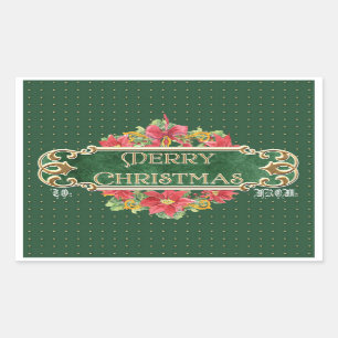 God jul Guld Swirl Poinsettia WandeJewel Rektangulärt Klistermärke