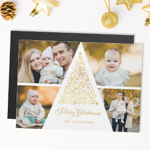 God jul Guld Swirl Träd 4 Fotokollage