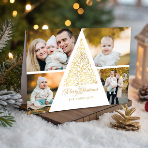 God jul Guld Swirl Träd 4 Fotokollage Helgkort