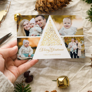 God jul Guld Swirl Träd 4 Fotokollage Julkort