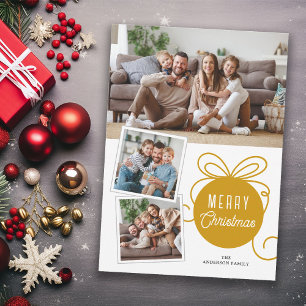 God jul Guld Träd Ornament 3 Foton Julkort