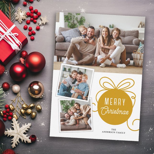 God jul Guld Träd Ornament 3 Foton Julkort (Skapare uppladdad)