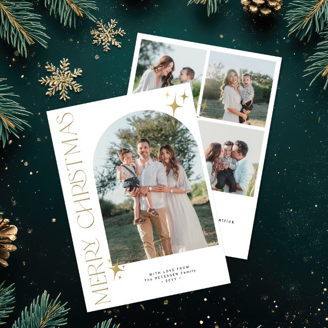 God jul guld typografi - modernt bågfoto julkort (Skapare uppladdad)