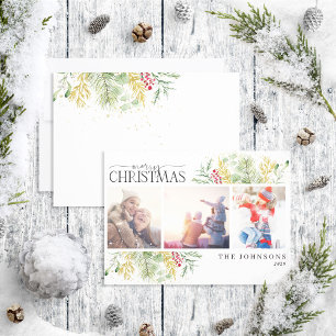 God jul Guld Winter Botanical Photo Holid Julkort